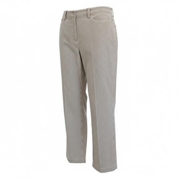 Faconnable Blue and White Pinstriped Pants with Red Stitch Accents – Size 8 - Picture 2 of 5